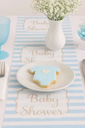 Chemin de table en lin Babyshower bleu ciel Authentique