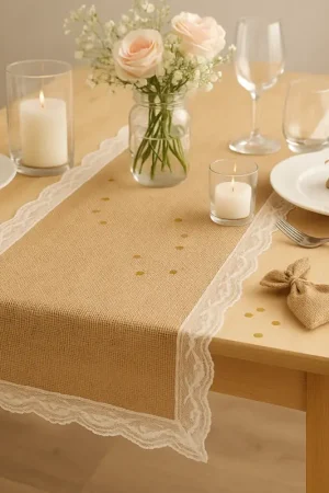 Chemin de table mariage jute Borde de dentelle Expédié Aujourd'hui