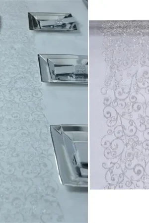 Chemin de table en organza arabesque Argent Prix Cassé
