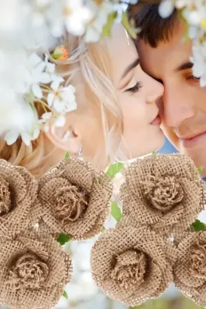 Rose en jute pour deco de table mariage x 4 pièces Retour Gratuit