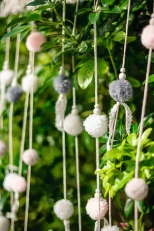 Bon Marché Tenture de pompoms Rose Gris Blanc