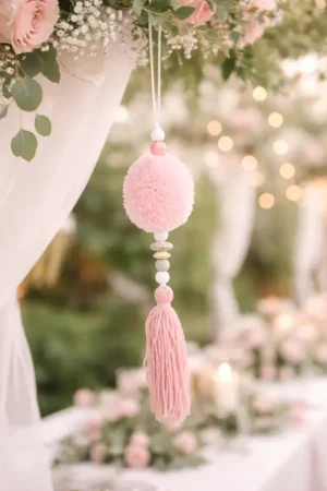 Suspension mariage pompons Rose Affaire À Saisir