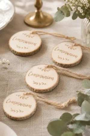 4 Rondins de bois marque place Communion Nouvelle Collection