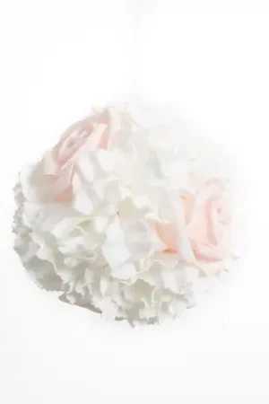 Boule de fleurs mousse blanc et rose 15cm Vente Flash
