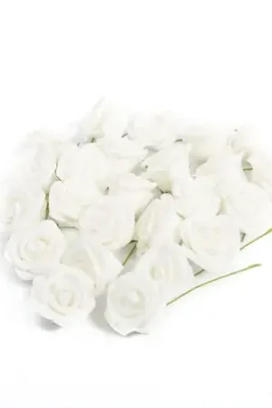 Expédié Aujourd'hui 24 roses mousse 4cm blanche paillettes sur tige