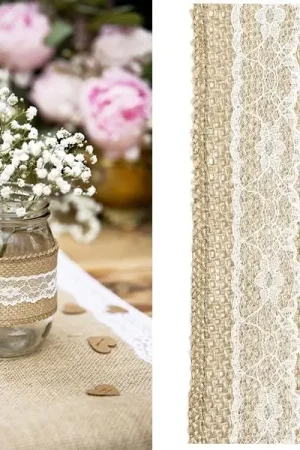 Offre Exclusive Ruban 50mm pas cher en jute et dentelle