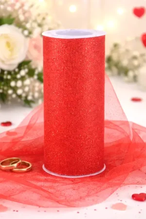 Bon Plan Rouleau de tulle pailleté 15cm Rouge x 9 mètres
