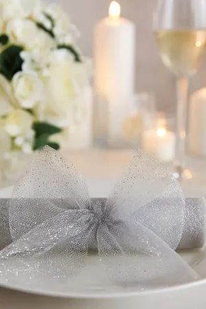 Top Vente Tulle pailleté souple 15cm Argentx 10 mètres