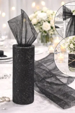 Rouleau de tulle pailleté 15cm Noir x10 mètres Marque