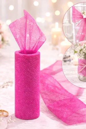 Soldes Rouleau de tulle pailleté 15cm Fuchsia x 9 mètres