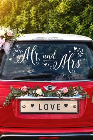 Lot de 3 Stickers mariage voiture Mr Mrs Jusqu'à Épuisement Des Stocks