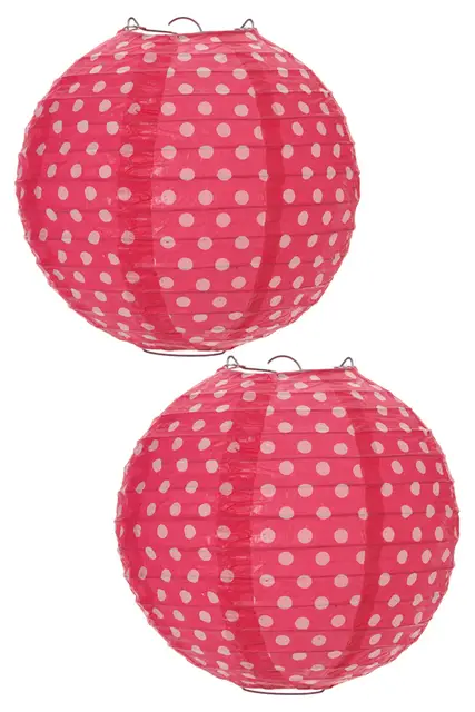 Boule en papier chinoise Fuchsia a pois blanc 20 cm x 2 pièces Dernière Chance
