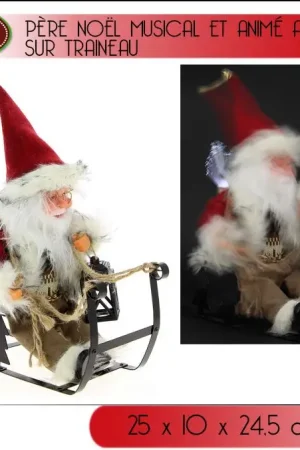 Paiement Sécurisé Pere noel musical et animé assis sur traineau