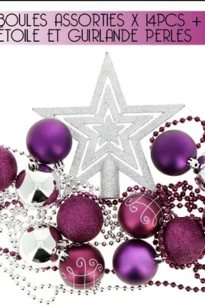Top Vente Boule de noel avec cimier Violet x 14 pièces