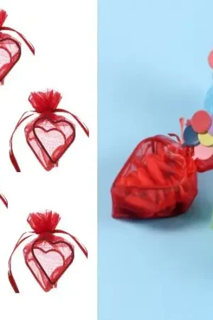 Authentique Boite a dragees coeur en organza Rouge x 4 pièces