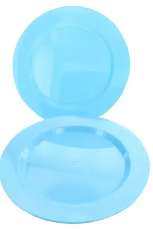 Assiette en plastique ronde réutilisable Bleu ciel x 6 pièces Acheter Direct