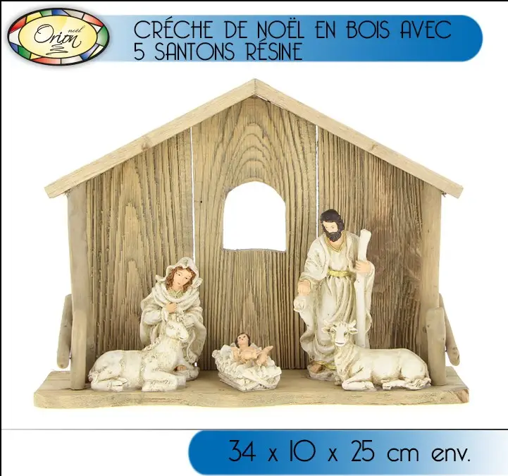 Creche de noel en bois avec 5 santons résine Solde