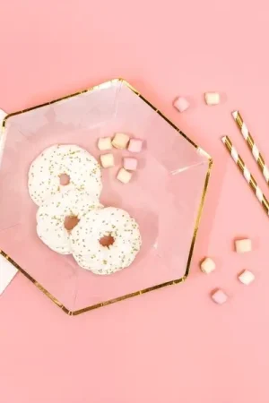 Assiette en carton hexagonale Rose et Or 23cm x 6 pièces Solde