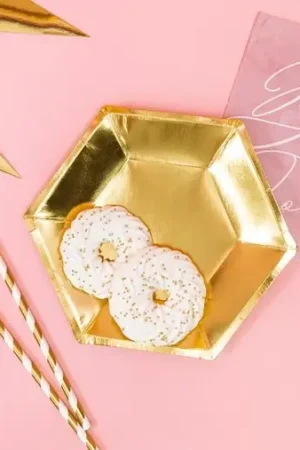 Nouveauté Assiette en carton hexagonale Or chrome x 6 pièces