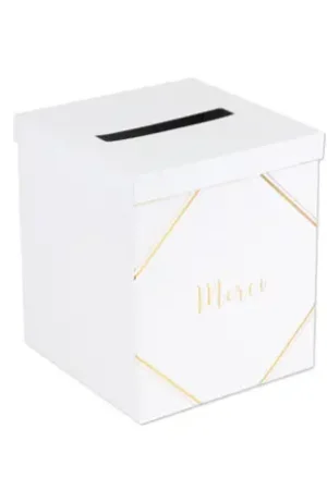 Urne mariage Merci Blanche et Or Populaire