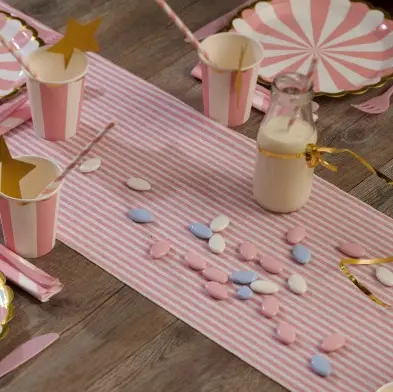 Chemin de table pas cher rayure Rose Réduction