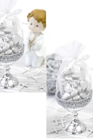 2 Contenants dragees calice argent avec sac organza Commander Maintenant