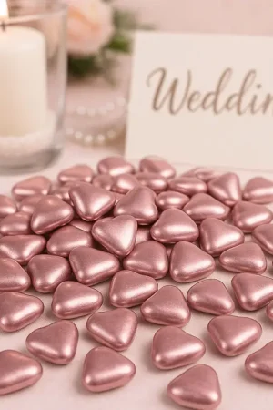 Nouveauté Dragées Coeur Chocolat Rose gold 500 gr Reynaud