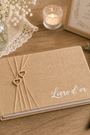 Livre d'or jute coeur bois et ficelle Bon Plan