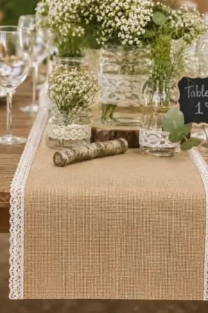 Grand chemin de table jute et dentelle 36cm x 5m Jusqu'à Épuisement Des Stocks