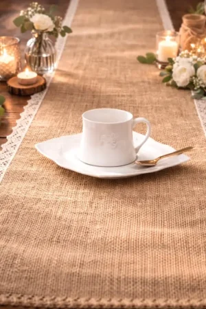 Chemin de table jute et dentelle champetre 28 cm x 5 mètres Offre Limitée