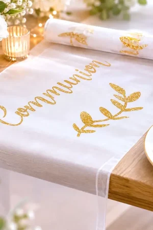 Chemin de table Organza Communion paillettes Or Commande En Gros