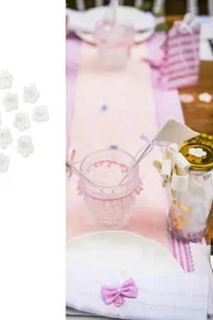 12 fleurs adhésives Blanches avec perles Pas Cher