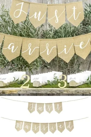 Bon Plan Banniere Just Married en toile de jute