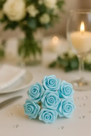 Mini rose mariage en satin Bleu ciel x 48 pièces Offre Du Jour
