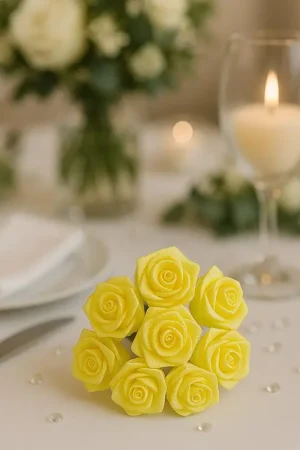 Marque Mini rose mariage en satin Jaune x 48 pièces