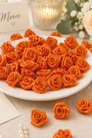 Expédition Rapide Mini rose mariage en satin Orange x 48 pièces