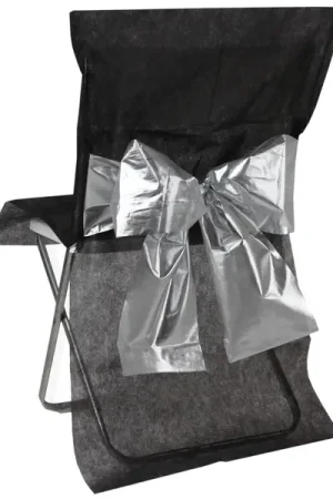 Housse de chaise intissé Bicolore Noir et Argent x 4 pièces Meilleure Vente