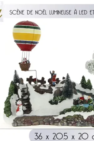 Dernier Modèle Village scene de noel lumineuse et musical avec montgolfiere
