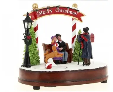 Expédition Rapide Village scene de noel tournant avec chien et balle