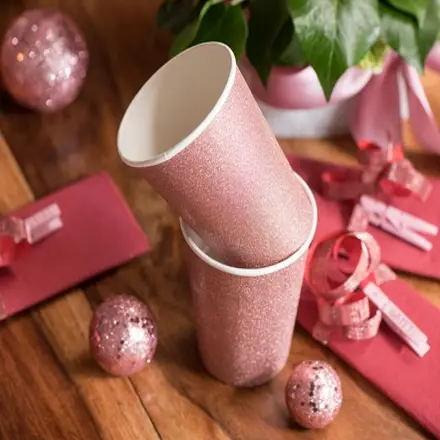 Remise Gobelet Rose Gold pailleté en carton x10 pièces