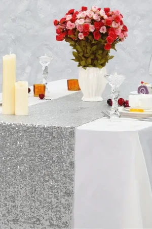 Usine Directe Chemin de table Venise Sequins Argent