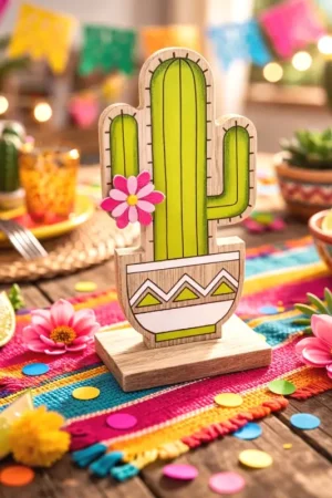 Meilleur Choix Cactus en bois sur support pour déco de table
