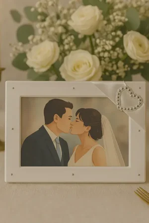 Cadre photo mariage Coeur Strass Original Prix Cassé