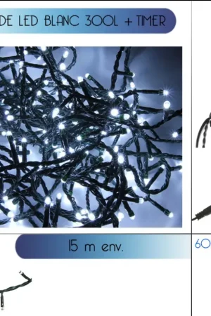 Offre Du Jour Guirlande lumineuse 300 LED Blanc Froid avec Timer