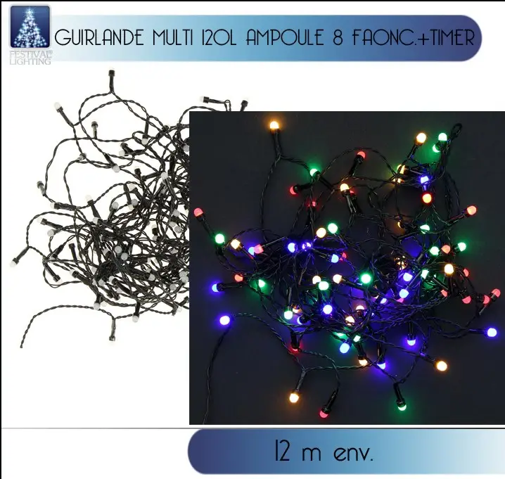 Paiement Sécurisé Guirlande lumineuse 120 LED Multicolore avec Timer