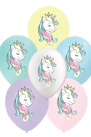 Ballon gonflable imprimé Licorne 30 cm x 6 pièces Dernier Modèle