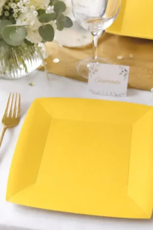 Top Vente Assiette carrée en carton Jaune 23cm x 10 pièces