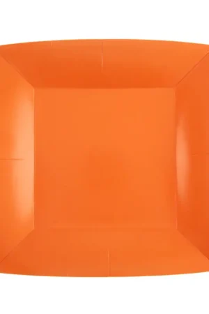Petite assiette carrée en carton Orange 18cm x 10 pièces Réduction