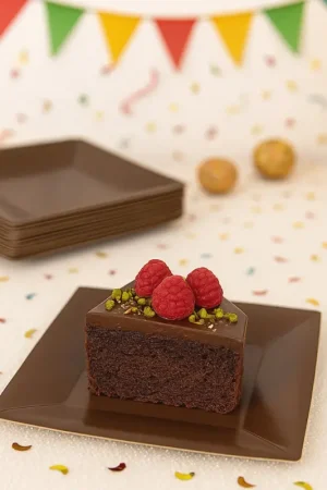 Petite assiette carrée en carton Chocolat 18cm x 10 pièces Promotion