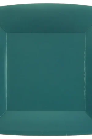 Dernière Chance Assiette carrée en carton Bleu Canard 23cm x 10 pièces
